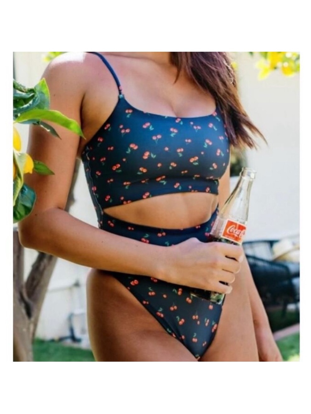 Skatie Madison Chelsea Black One Piece Cherry Cut Out Swimsuit XS